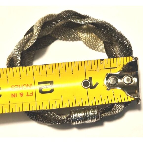Vintage Bracelet Braided Two-Tone Black Silver Mesh With Magnetic Clasp - Picture 3 of 9